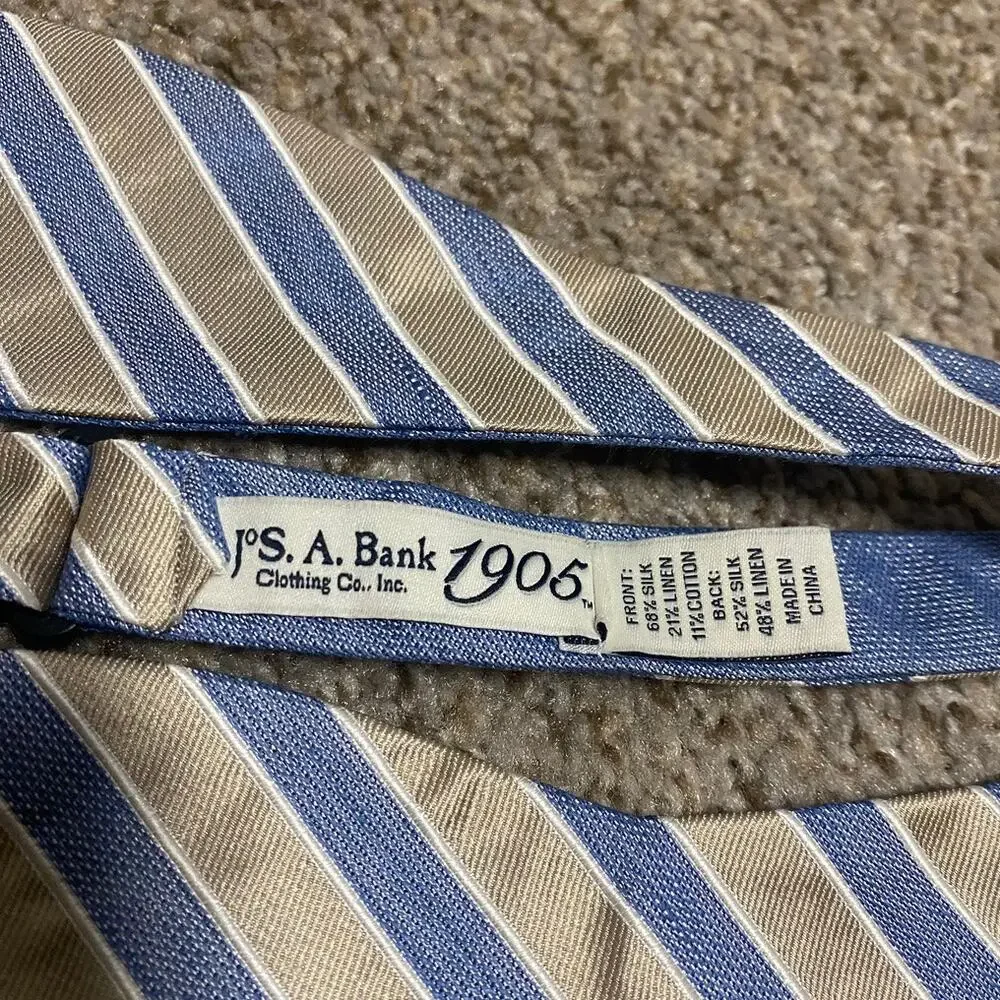 Jos. A. Bank Bow Tie Mens Reversible Linen Silk Blue Gold Preppy Formal Wedding